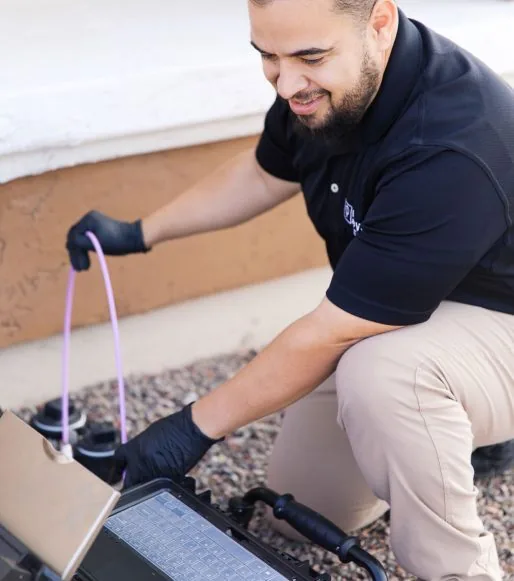 Inspector performing sewer scope inspection